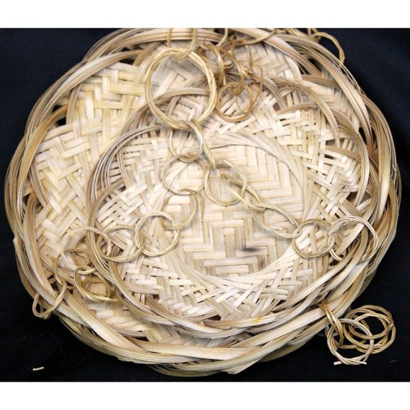 Vtg Boho Tan Beige Woven Bamboo 3 Tiered 19" Hanging Fruit Kitchen Plate Basket - Picture 9 of 11